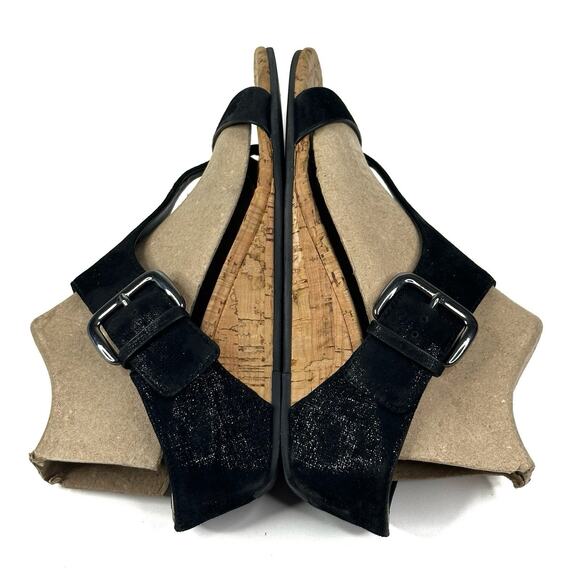 Donald J. Pliner Dylan Cork Wedge Thong Sandals Womens 7M Black Leather Straps - Picture 6 of 9